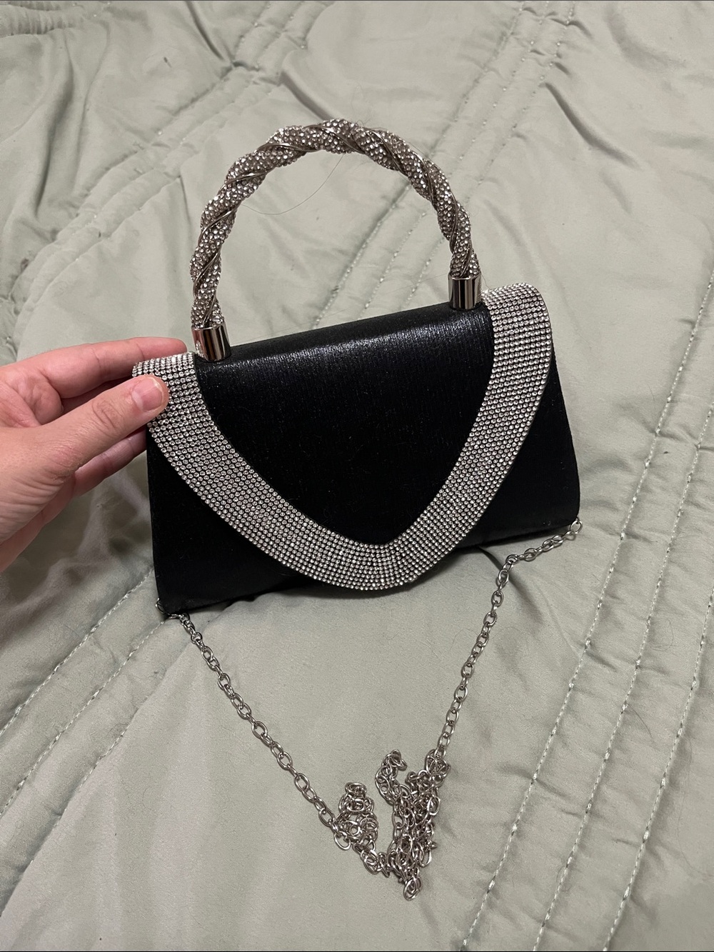 Elegant Black Evening Handbag with Rhinestone Trim